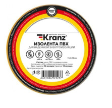 KRANZ (KR-09-2602) ИЗОЛЕНТА ПВХ 0.13Х15 ММ, 20 М, ЖЕЛТАЯ