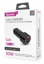 OLMIO Автомобильное ЗУ 30W, 2xUSB, 5.4A, QC3.0+SMART IC (38718)