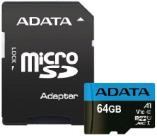 A-DATA 64GB MicroSDHC Class10 UHS-I A1 + адаптер (AUSDX64GUICL10A1-RA1)