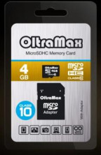OLTRAMAX MicroSDHC 4GB Class10 + адаптер SD [OM004GCSDHC10-AD]