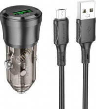 BOROFONE (6941991106910) BZ23 Transparent Black АЗУ 1USB 3.0A QC3.0 18W быстрая зарядка для micro USB