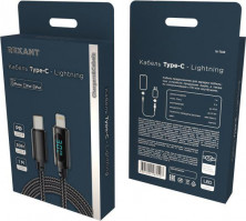 REXANT (18-7068) Type-C - Lightning для Apple, 3А, 1м, в черной нейлоновой оплетке, с LED дисплеем