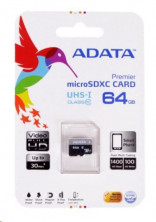 A-DATA 64GB MicroSDXC Premier Class10 UHS-I U1 + адаптер (AUSDX64GUICL10-RA1)