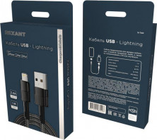 REXANT (18-7060) USB-A - Lightning для Apple, 2,4А, 1м, в черной нейлоновой оплетке