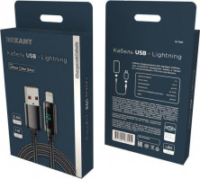 REXANT (18-7062) USB-A - Lightning для Apple, 2,4А, 1м, в черной нейлоновой оплетке, c LED дисплеем