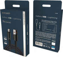 REXANT (18-7058) USB-A - Lightning для Apple, 2,4А, 1м, в черной нейлоновой оплетке, со световой индикацией