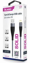 OLMIO "SOLID" Дата-кабель USB - 8 Pin 2.1A 1.2М круглый титан (39048)