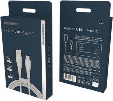 REXANT (18-7067) USB-A - Type-C, 5А, 100Вт, 1м, в белой нейлоновой оплетке