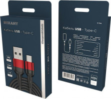 REXANT (18-7066) USB-A - Type-C, 5А, 50Вт, 1м, в черной нейлоновой оплетке