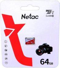 NETAC Карта памяти microSDXC UHS-I U1 P500 Extreme Pro 64 ГБ, 90 МБ/с, Class 10, NT02P500ECO-064G-S, 1 шт., без адаптера