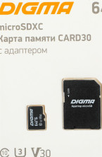 DIGMA Флеш карта microSDXC 64GB CARD30 V30 + adapter