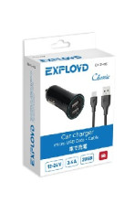 EXPLOYD EX-Z-415 micro USB 3.4А 2.4А+1А 2хUSB чёрный Classic Автомобильное ЗУ