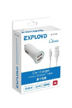 EXPLOYD EX-Z-416 micro USB 3.4А 2.4А+1А 2хUSB белый Classic Автомобильное ЗУ