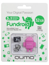 QUMO (30705) FUNDROID MicroSD 32GB CL 10 + USB картридер , розовый