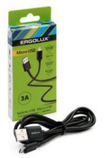 ERGOLUX (15093) ELX-CDC01-C02 (Кабель USB-Micro USB, 3А, 1,2м, Черный, Зарядка+Передача данных, Коробка)