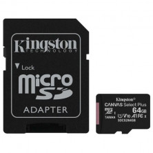 KINGSTON (SDCS2/64GB) 64GB SDHC CANVAS SELECT PLUS UHS-I Class 10 U1 A1 с адаптером